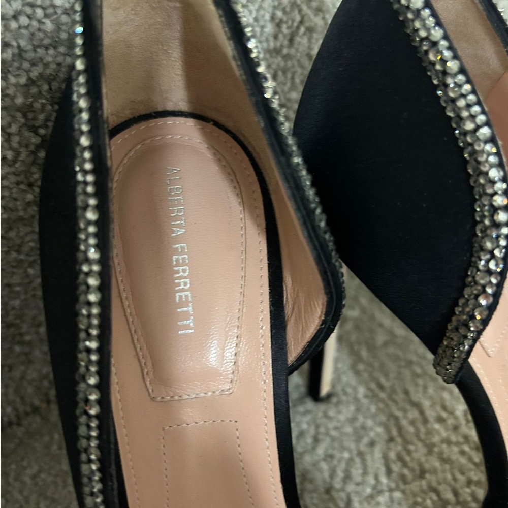 Alberta Ferretti Black satin heels with crystal trim - Picture 2 of 3